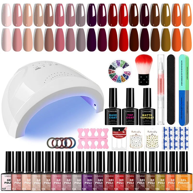 젤 네일 폴리쉬 키트 18종 8ml 글리터 아트 젤 키트 (UV 램프 & 베이스/탑 코트 포함) 네일 아트 스티커 매니큐어 도구 여성용 선물