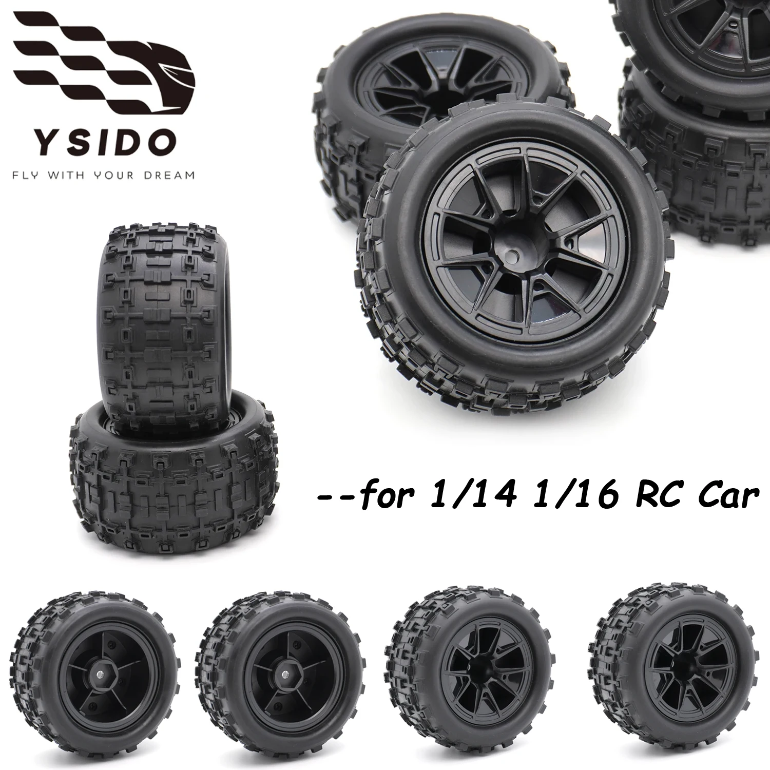 4 Stück Gummireifen Räder für SCY 16102 16101 16103 Wltoys 144001 144010 SG116 MJX Hyper Go 1/14 1/16 RC Offroad-Auto