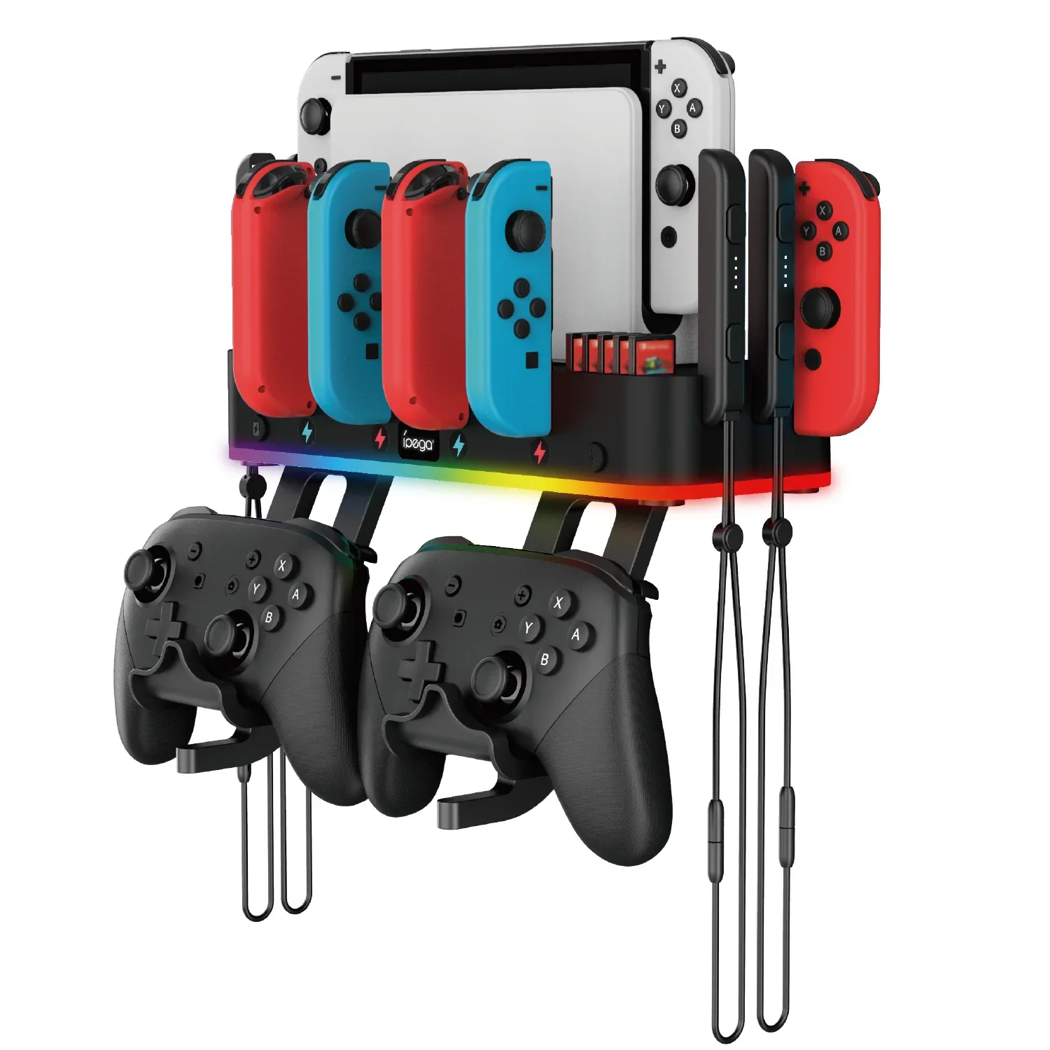 

RGB Wall Mount with Joy-Con Charger Holder for Nintendo Switch /OLED Accessories Organizer Pro Controller Holder 10 Card Slots