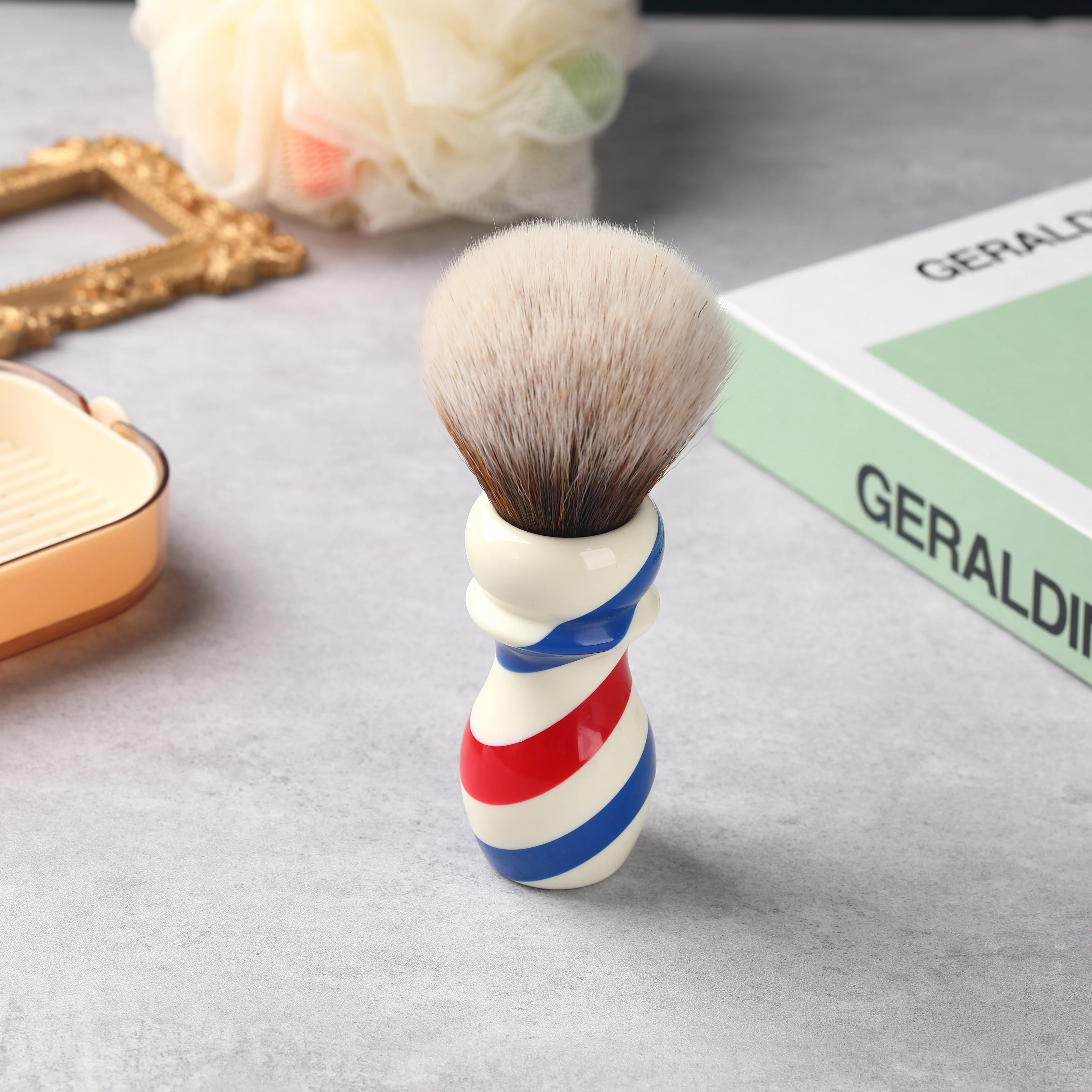 Yaqi 24MM New Barber Pole Style Brown Synthetic Knot Shaving Brush for Mens