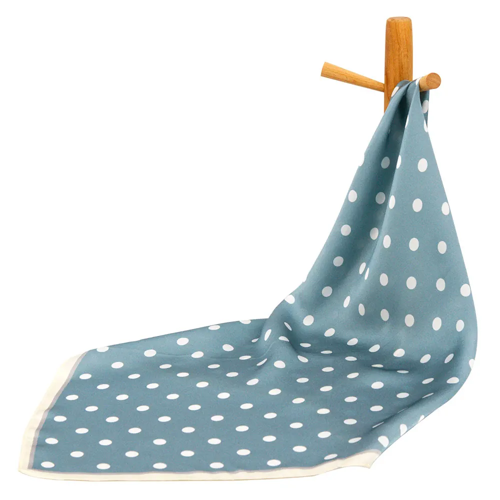 

53cm 100% Genuine Silk Luxury Woman Scarf Retro Square Autumn Blue Polka Dots Natural Silk Handkerchief Birthday Gifts for Women