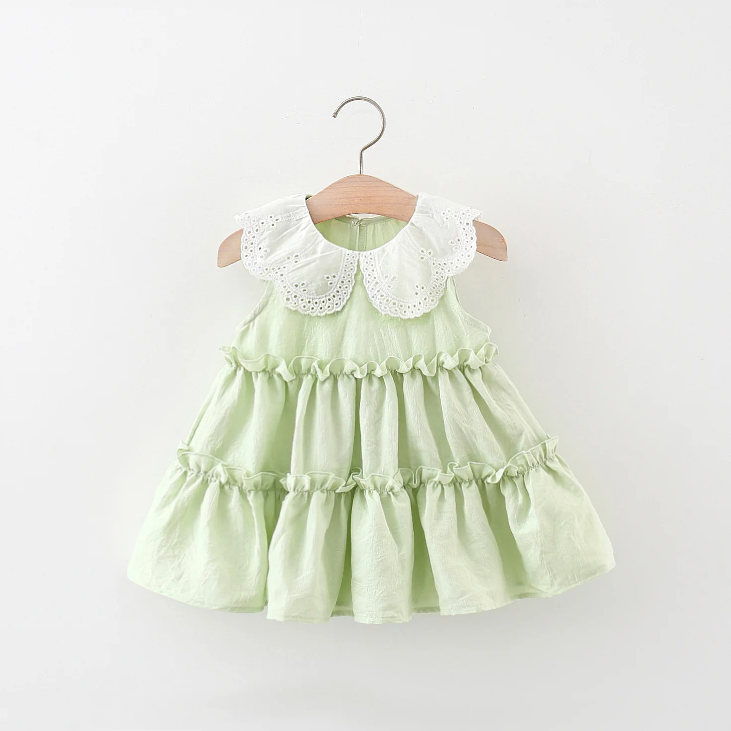 0-4 Y Children Summer Dress Lovely Doll collar Baby Clothing Solid Color Fashion Toddler Soft Dresses Sweet Girl Kids Daily Wear