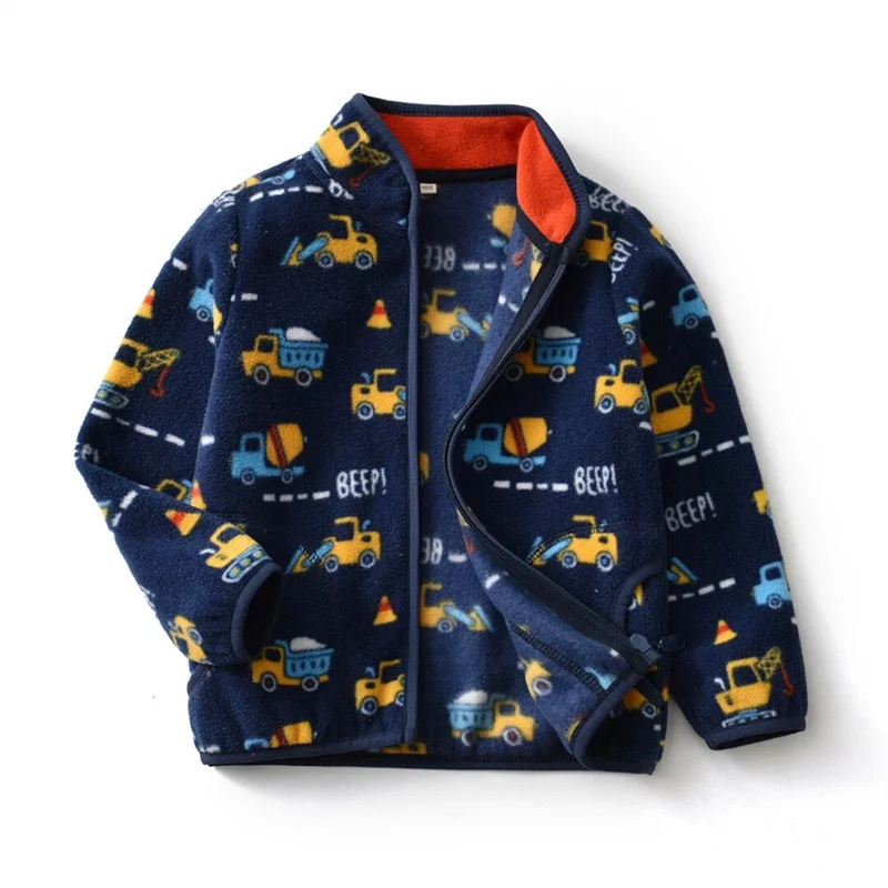 New Spring Autumn Child Kid Clothes Baby Boys Engineering Car Jackets Outwear Polar Fleece Soft Warm