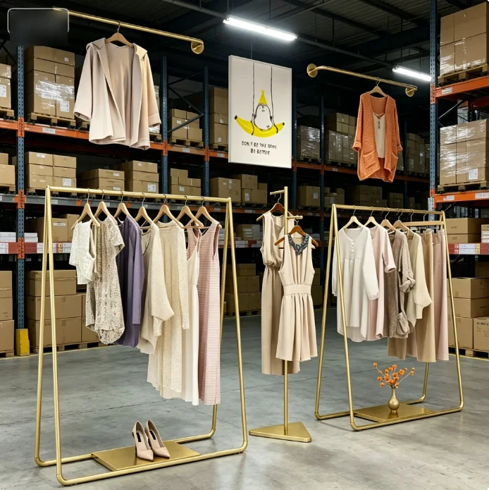 

GoldenClothing Store Display Rack Floor-to-ceiling Gold Women's Clothing Display Shelf Light Luxury Clothes Shelf New Side Hangi