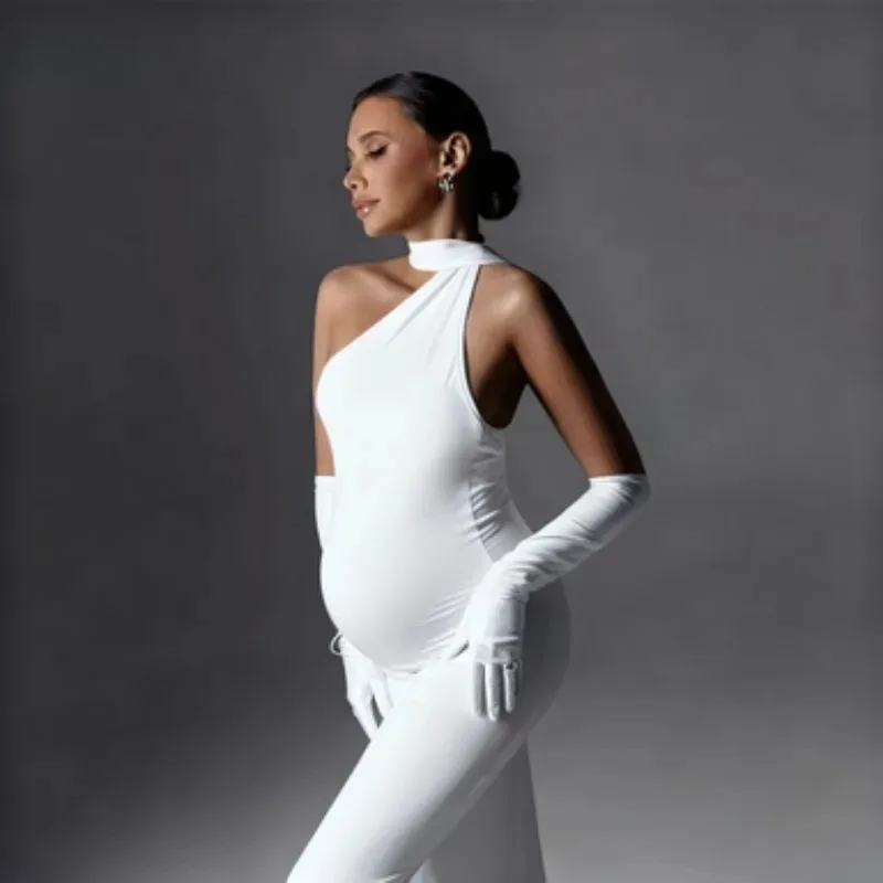 One Shoulder Backless Maternity Dress, Ruched Bodycon Maxi Gown for Pregnancy Photoshoot, Sexy Baby Shower and Evening Outfit