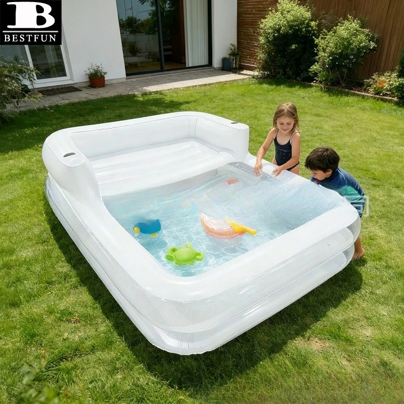 Household inflatable pool with backrest sofa two-in-one thickened environmentally friendly thickened PVC paddling pool