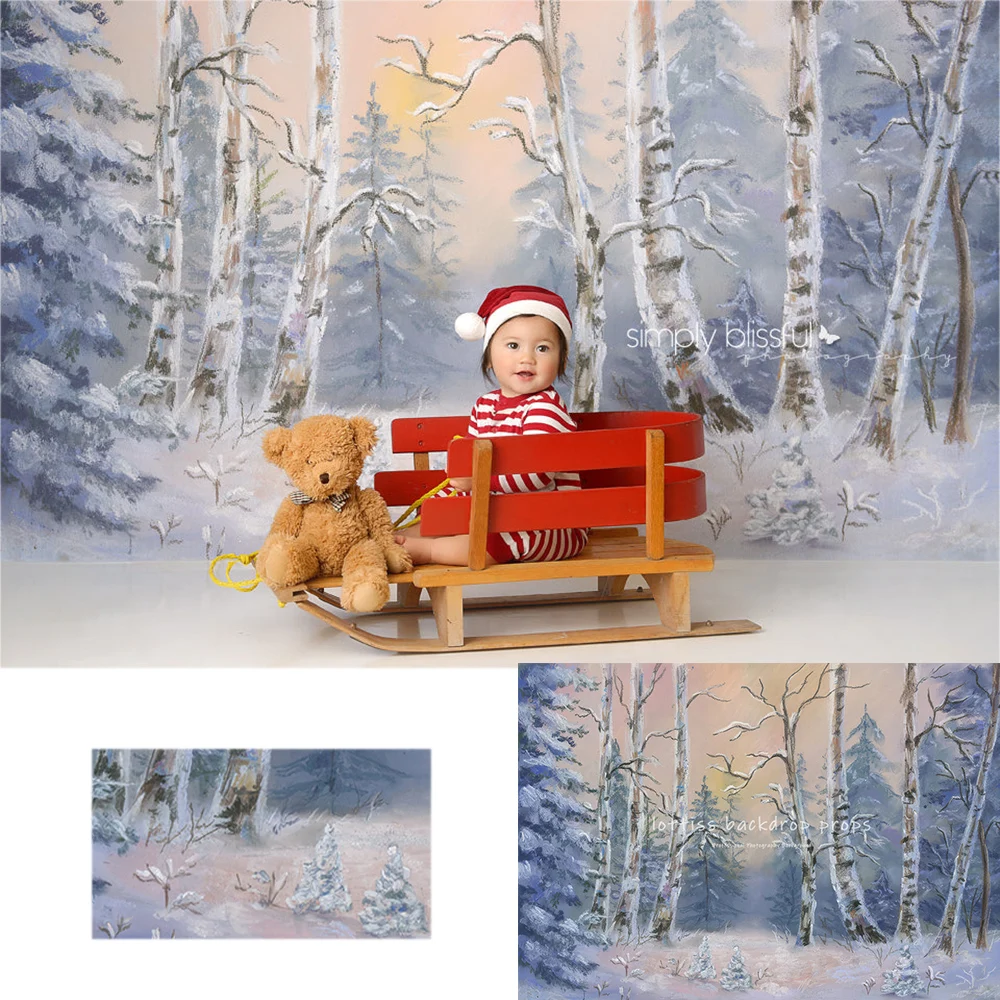 Winter Eve Forest Backdrops Kids Baby Photography Props Child Adult Photocall Newborn Birthday Cake Smash Snowy Backgrounds