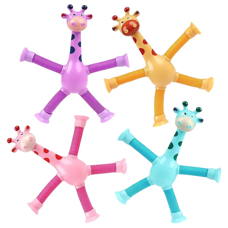 Kinder Saugnapf Spielzeug Pop Röhren Stress abbau Teleskop Giraffe Stress lindern sensorischen Balg Spielzeug Anti-Stress-Squeeze-Spielzeug