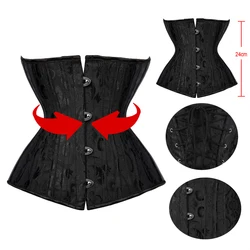 Short Underbust Corset Waist Trainer Gothic Steampunk Bustier CorsetWorkout Body Shaper 24 Steel Boned Lace Up Slimming Belt