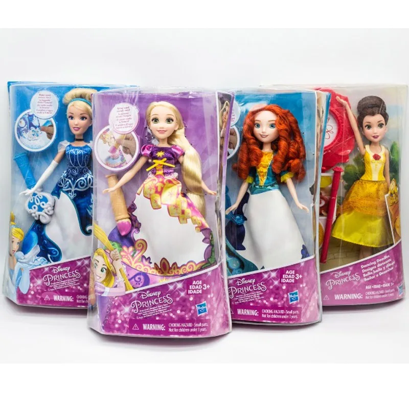 Disney Princess Cinderella Merida Rapunzel Anime Figures Magic Color Changing Clothing Doll Toys Model Kids Birthday Gifts