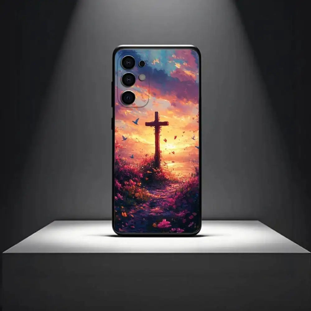 حافظة لهاتف سامسونج S 25,24,23,22,30,21,10,9,Ultra,Plus,Lite,FE,4,5G حافظة سوداء ناعمة من Art Bible Christian Cross #4