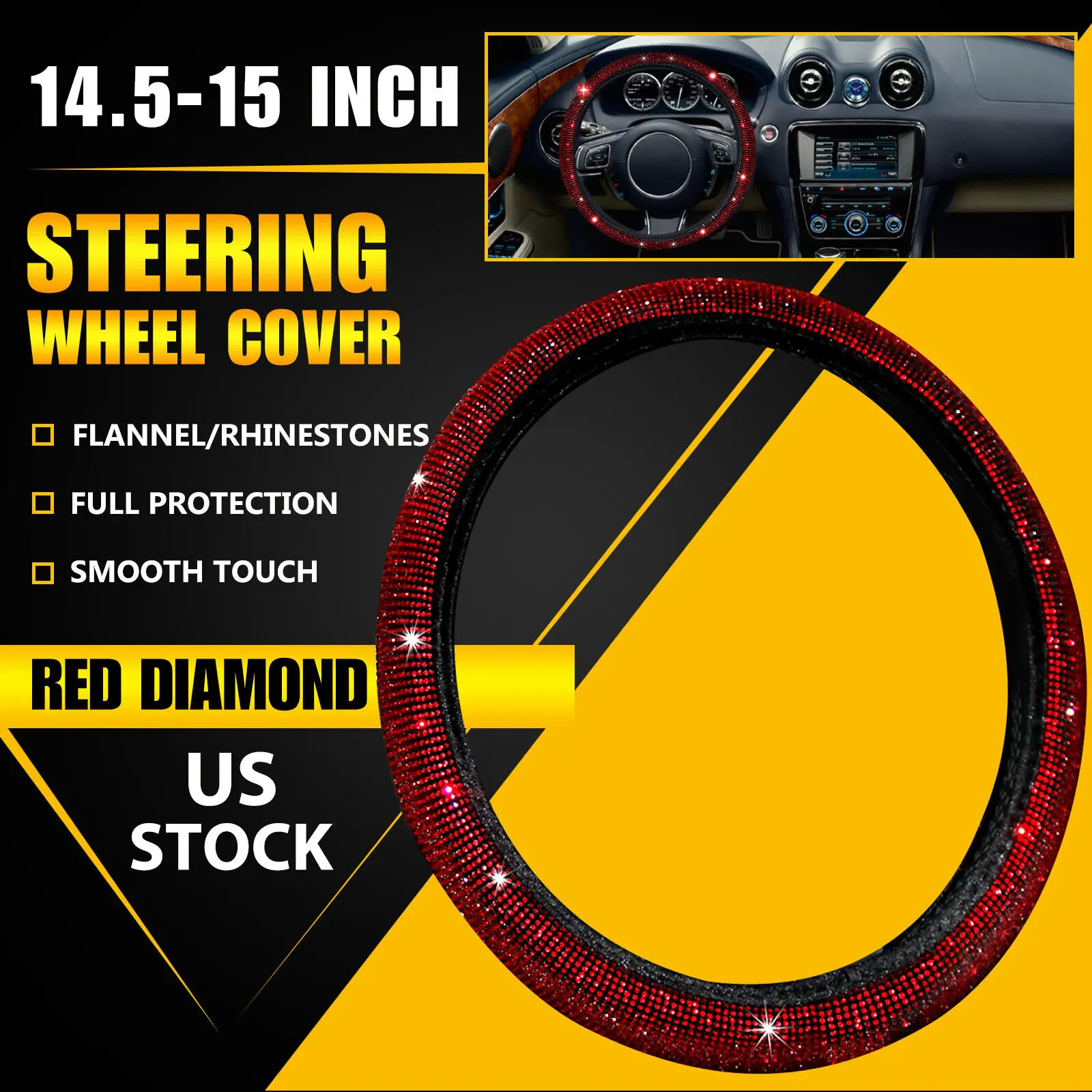 

US Crystal Diamond Women Car Steering Wheel Cover Bling Shining 15"/38cm Universal wheel cover car steering wheel cover