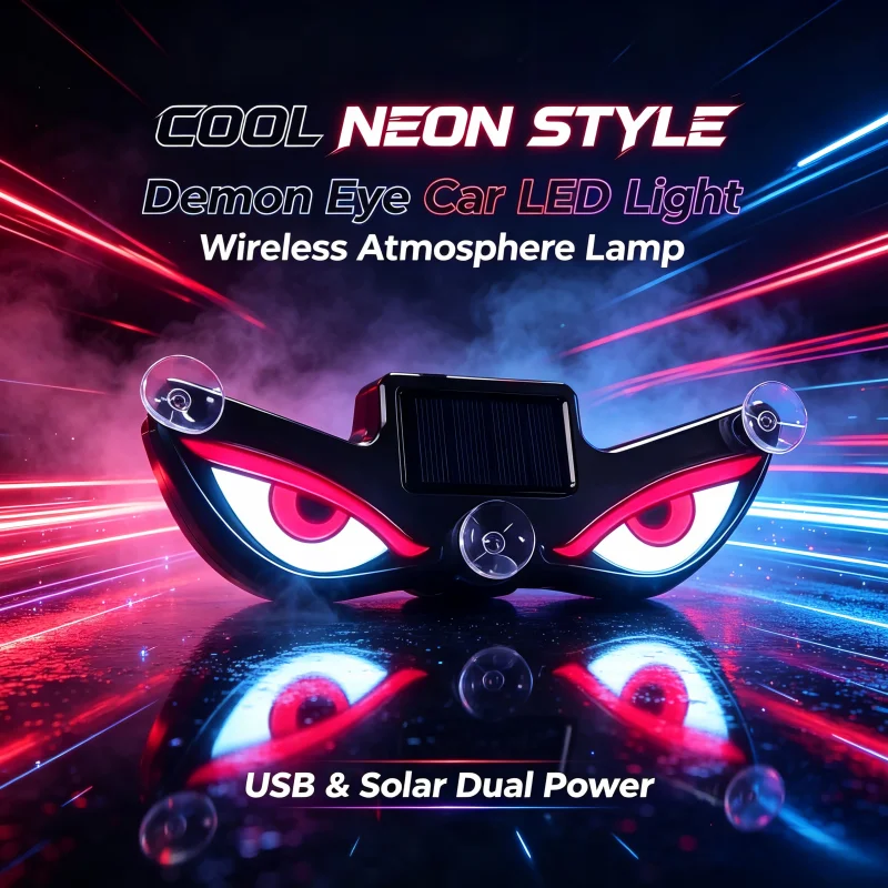 Solar USB Rechargeable Demon Eye LED Car Ambient Light Wireless Suction Cup Breathing Atmosphere Lamp Cool Neon Decorative Inter