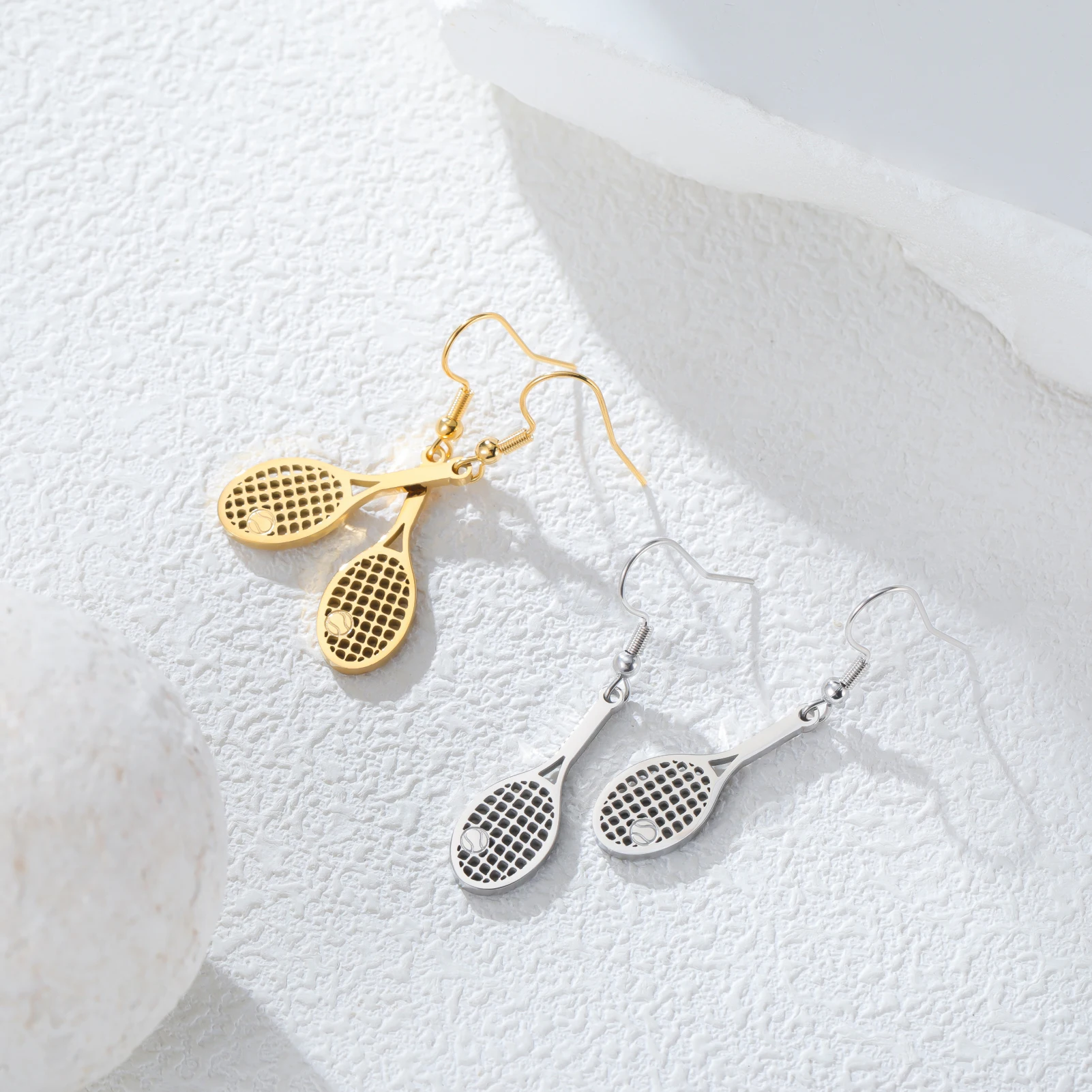 Unift Tennis Racket Earrings Trendy Tennis Racket Pendant Earring for Women Stainless Steel Gold Color Ear Studs Jewelry Gifts