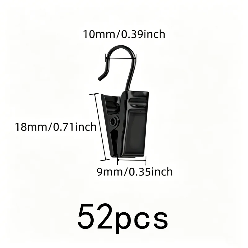 52 pcs Window Treatment Hooks, Balcony Door Drapery, Easy Slide On Rod, Strong Secure Grip, Multipurpose