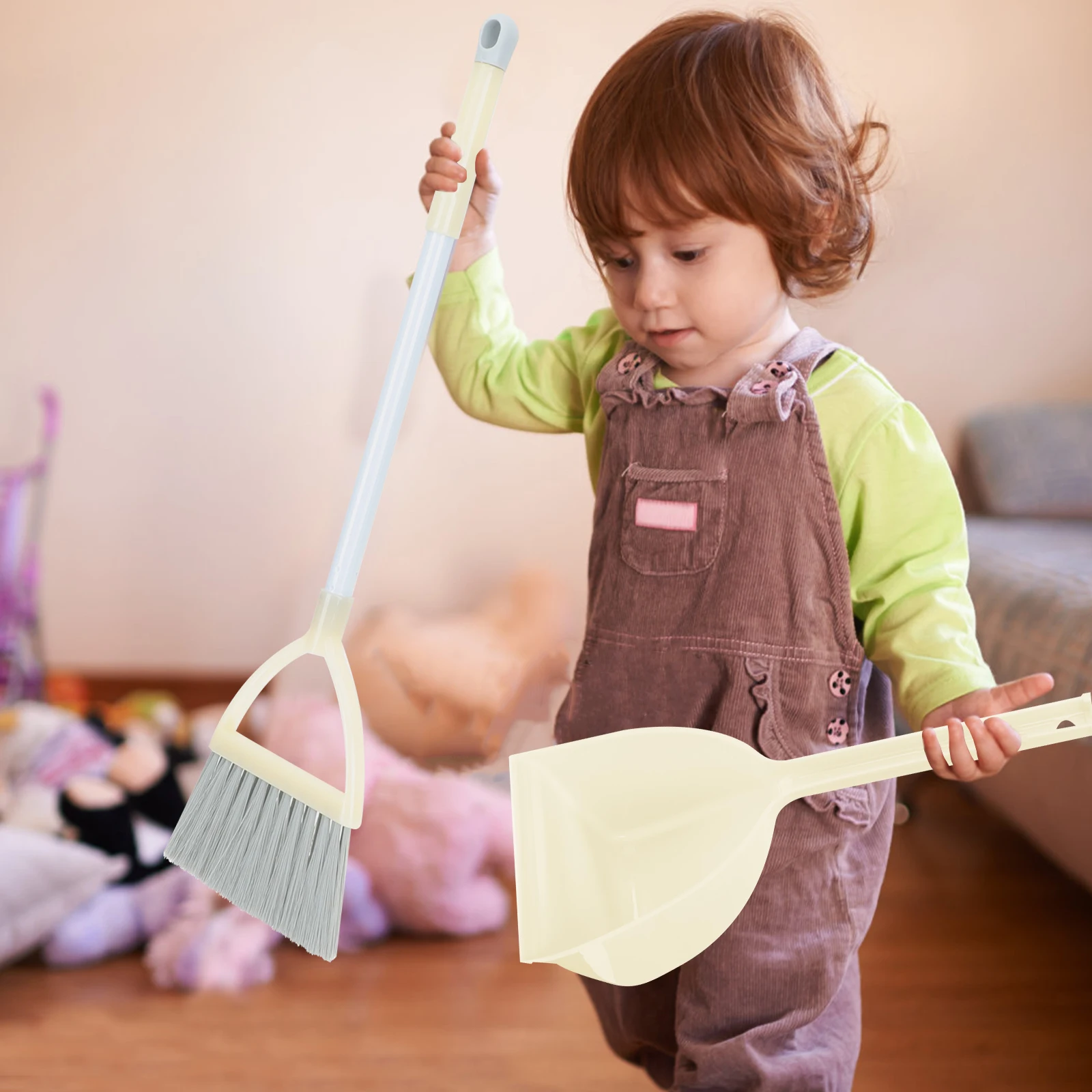 1 مجموعة مكنسة بلاستيكية ومجارف مجموعة للأطفال السلس آمنة لا نتوءات أدوات تنظيف حجم الطفل للاستخدام المنزلي على سطح الطاولة #1