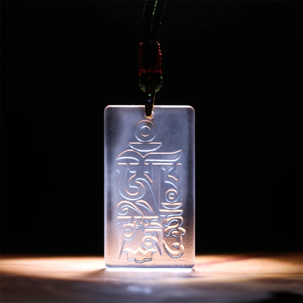 Chinese Style Six True Words Mantra Frosted Liuli Pendant Necklace Good Luck Blessing Fortune Unisex Minimalist Premium Jewelry view 4