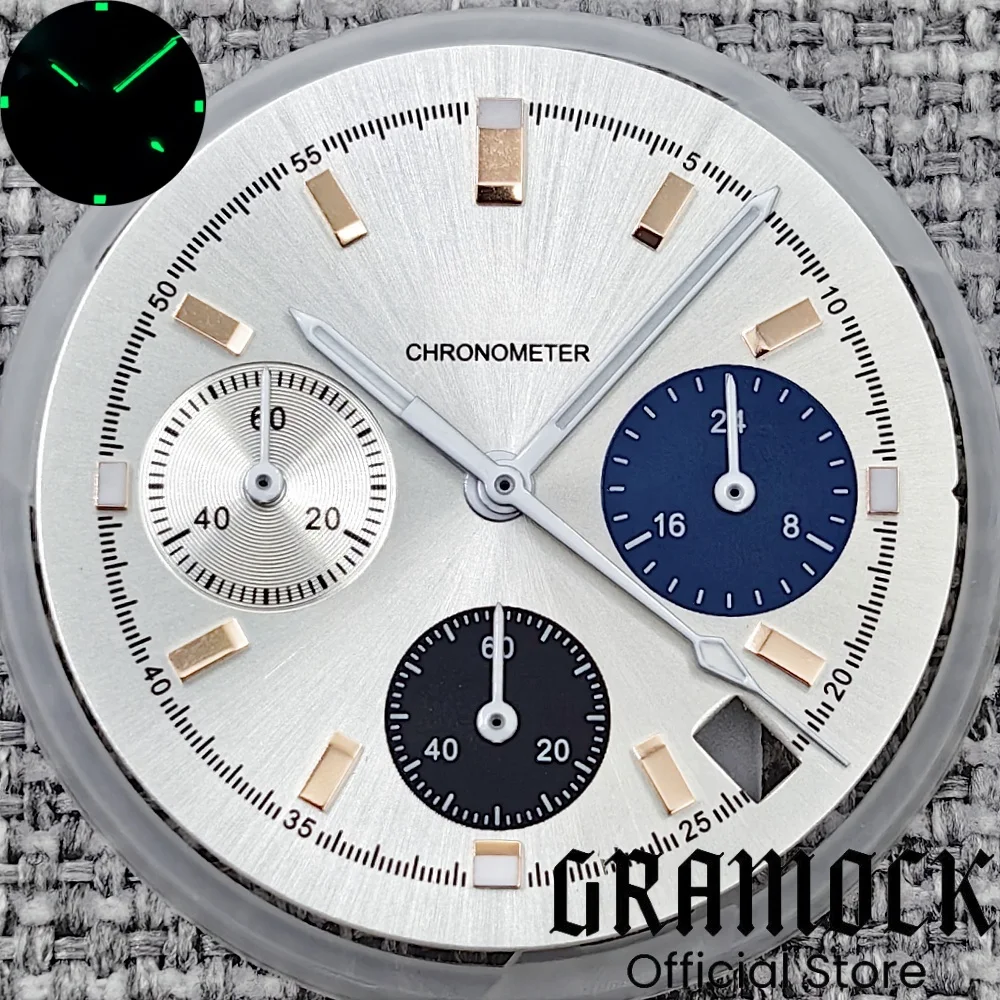 30 مللي متر أزرق ثلجي/بورجوندي أحمر/أسود/أبيض/كورال أخضر كرونوغراف VK63 قرص مع VK63 6 دبوس الأيدي C3 Lume Fit VK63 ملحقات الساعة #6