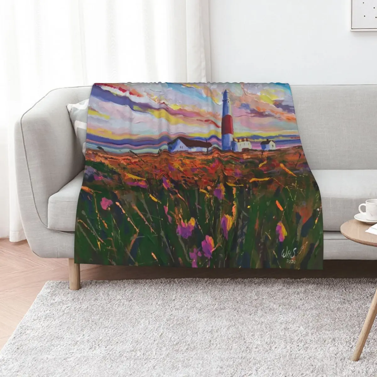 Colorful, impressionistic Portland Bill Lighthouse Throw Blanket Bed covers Warm Loose cosplay anime Softest Large Blankets