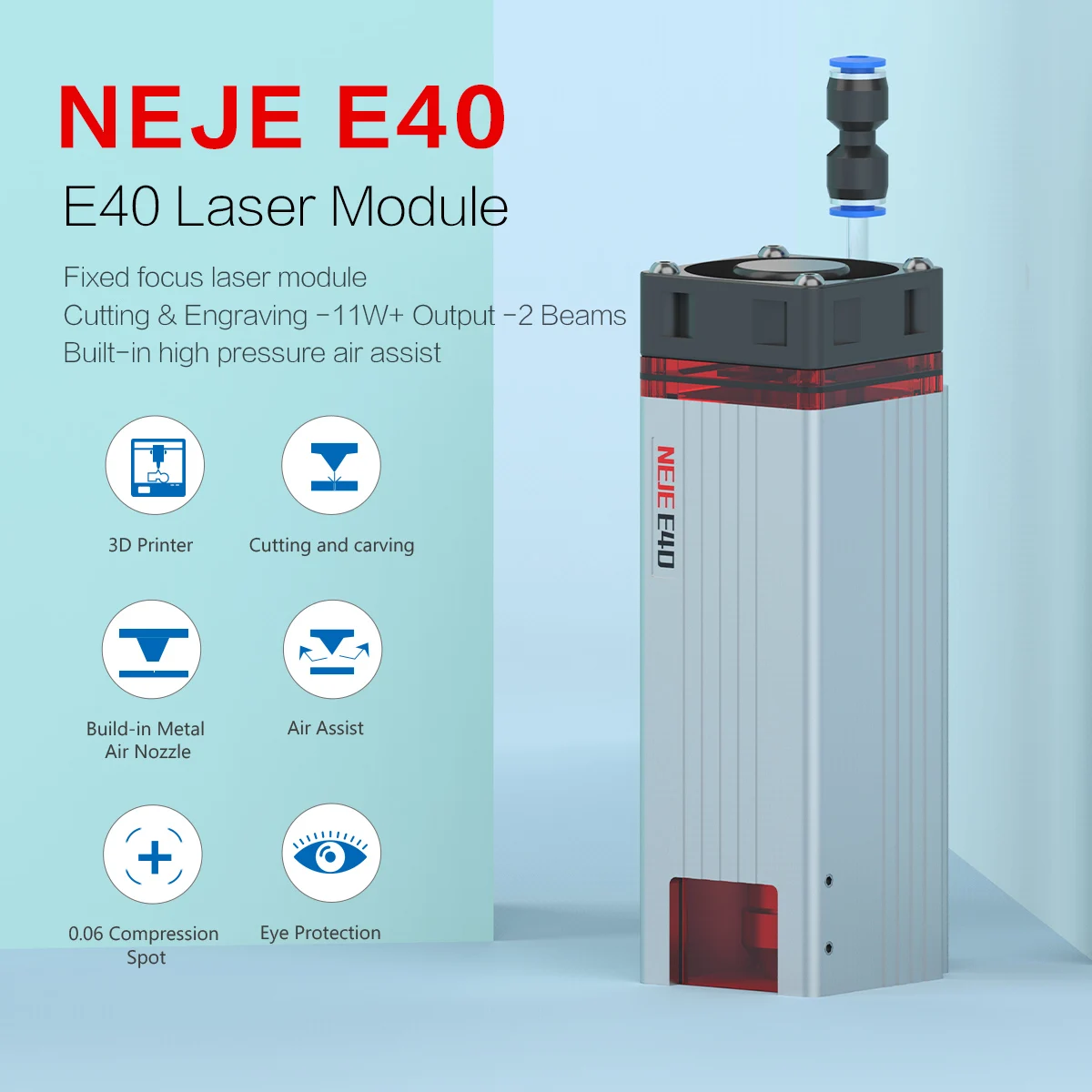 NEJE-Graveur laser E40, 11W + OUTPUT Partners-Focus Laser Tech pour CUTMUSand, Sculpture à 2 faisceaux intégrés, aide à l\'air haute pression