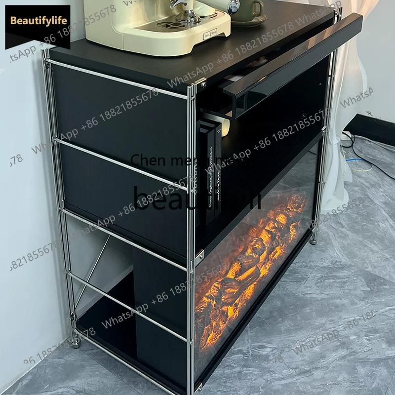 GG Black and White Fireplace Decorative Cabinet Sideboard Storage Rack Entryway Storage Living Room Sofa Mobile Side Cabinet