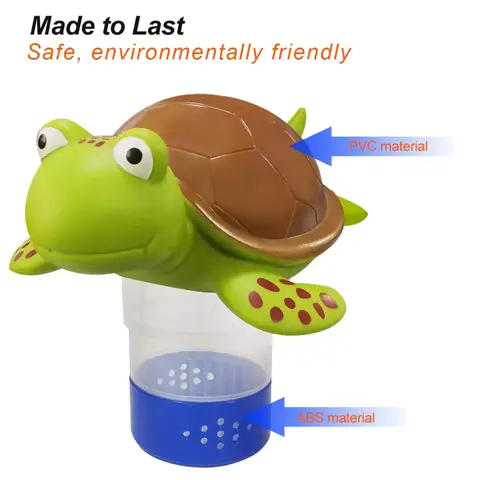 Floating Pool Chlorine Dispenser (Green Turtle), Fits 1 and 3 Inch Tablets for Large and Small Pools, Hot Tub, Spa