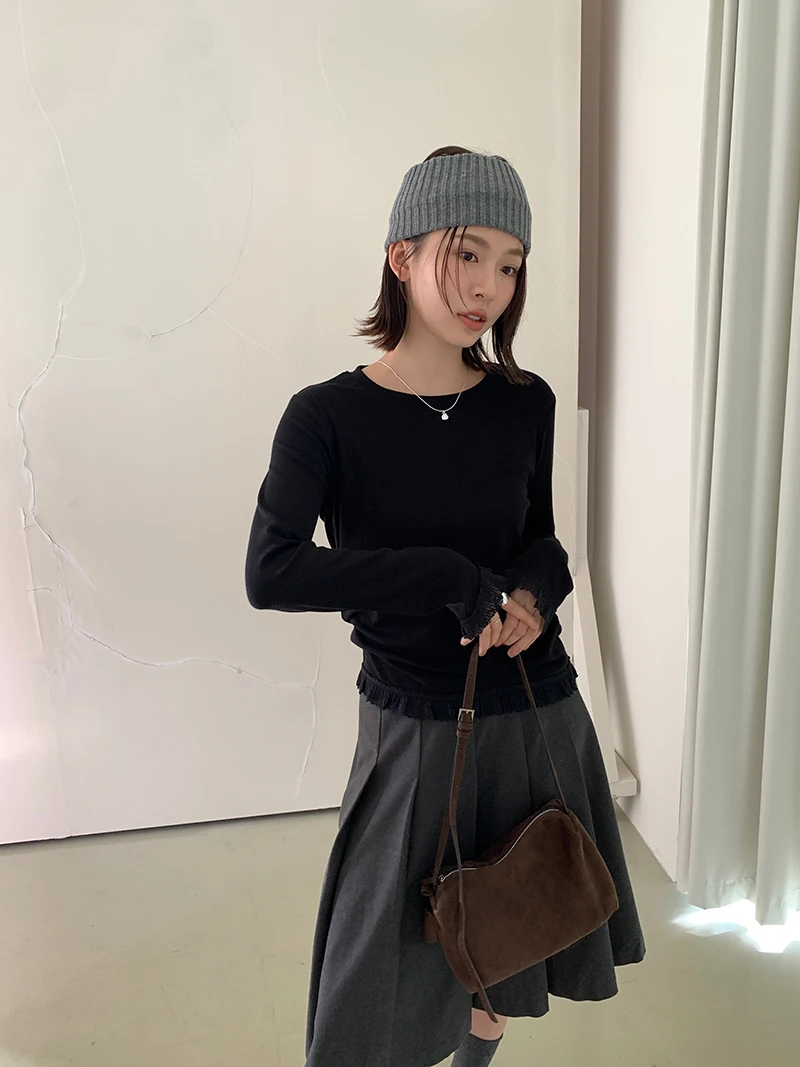 Women's Lace Long Sleeve Base Layer T-Shirt - Soft Solid Color