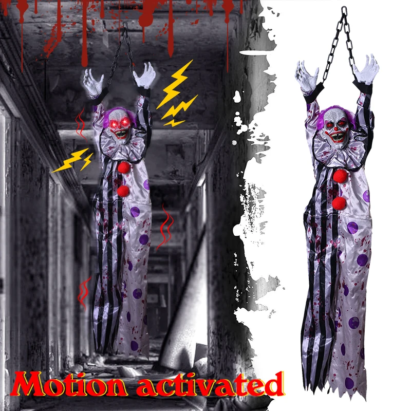 

1.5m Halloween Decoration 2024 New Electric Horror Hanger Clown Nurse Witch Voice Control Electric Horror Props Indoor Outdoor