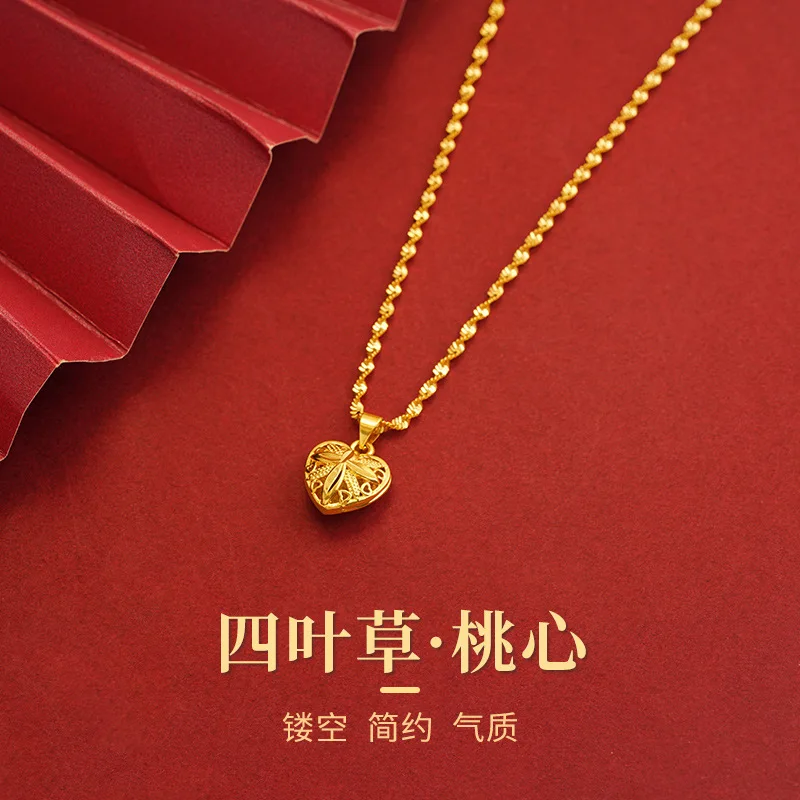 Vietnamese Gold Plated Non Fading Vintage Heart Necklace Jewelry Wedding Supplies Festival Gift for Girlfriend