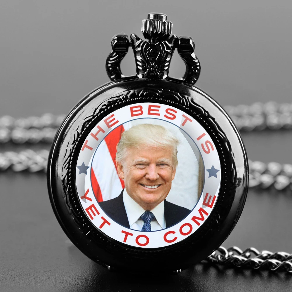 TRUMP 2024 TAKE AMERICA BACK Relógio de bolso - Movimento de quartzo, mostrador redondo, colar de bronze exclusivo, presente de lembrança