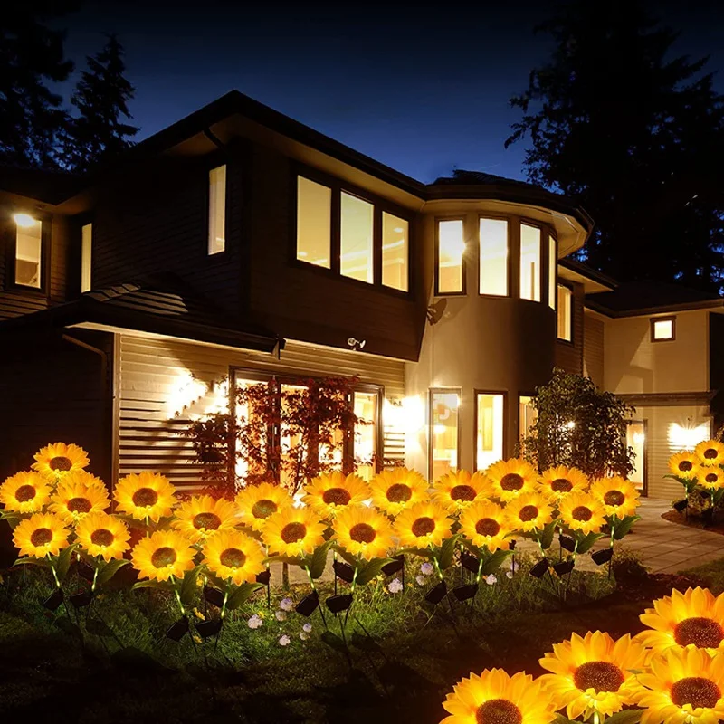 Three Heads Solar Simulation Sunflower Flower Lights Outdoor Garden Lights LED Lawn Landscape Lights