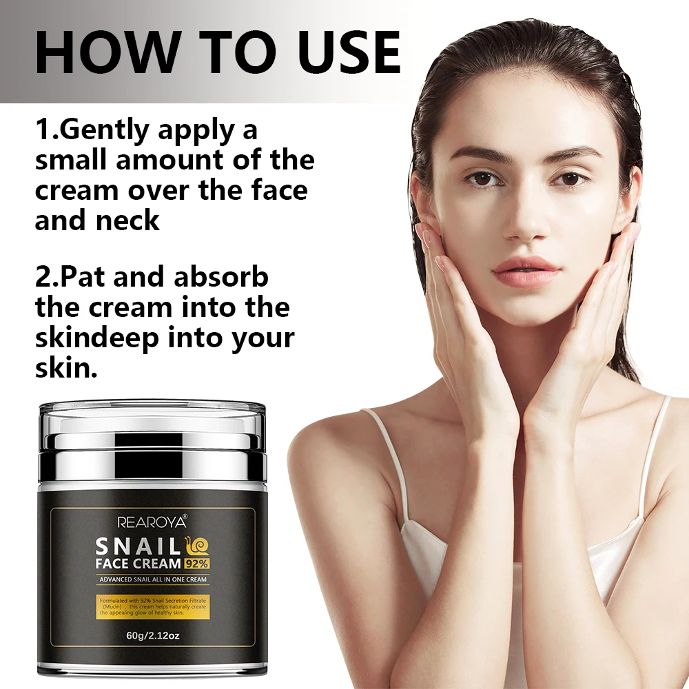 

REAROYA Snail Essence Face Cream Lifts Tightens Strengthens Elasticity Reduces Wrinkles Makes Skin Look More Vigorous Youthful