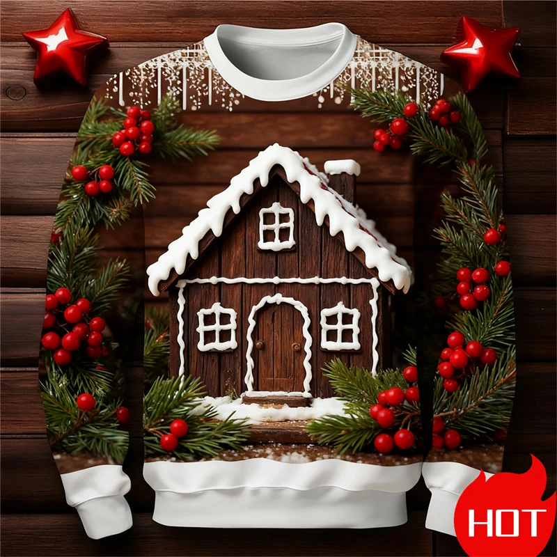 

Мужские толстовки с 3D принтом «конфетный домик» для мужчин и женщин, милые пуловеры с рисунком рождественского фестиваля, забавная одежда унисекс, новинка