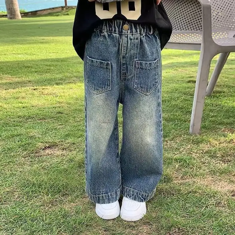 Girls Pants 2025 Spring and Autumn New Children Fashionable Straight Leg Jeans Girls Baby Fashion Wide Leg Pants