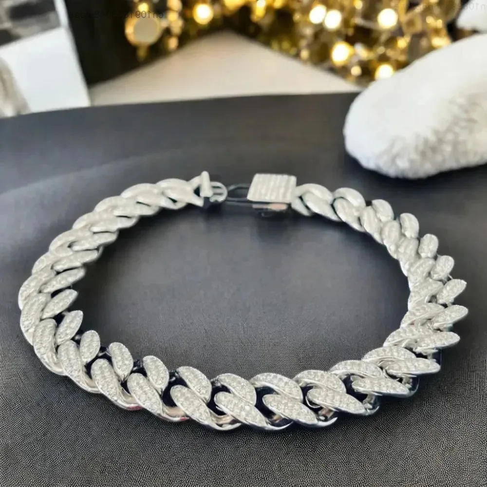 

12MM Iced out Moissanite Diamond Cuban Link Chain Bracelet in 925 Sterling Silver Moissanite Cuban Bracelet
