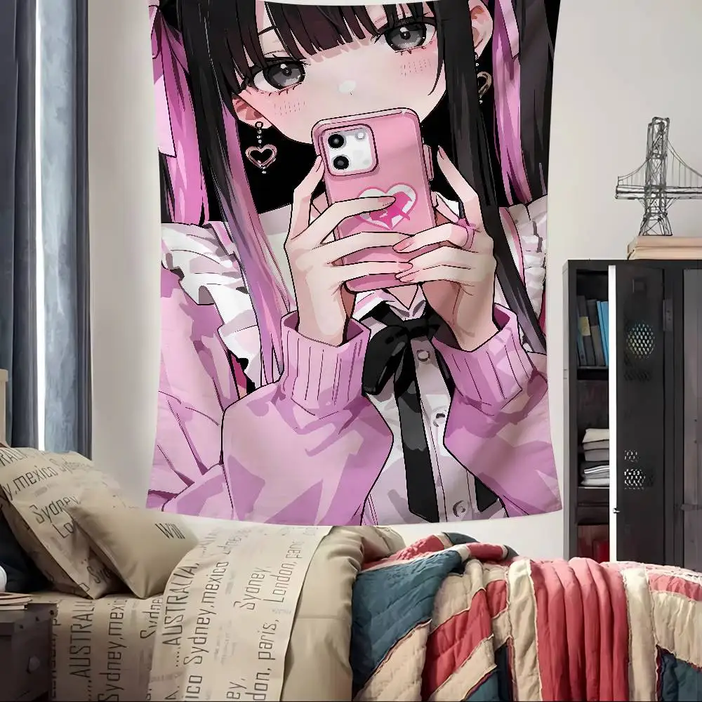 Cute Anime Pink Girl Tapestry Decoration Bedroom Dormitory Background Cloth Holiday Home Party Living Room Club Tapestry