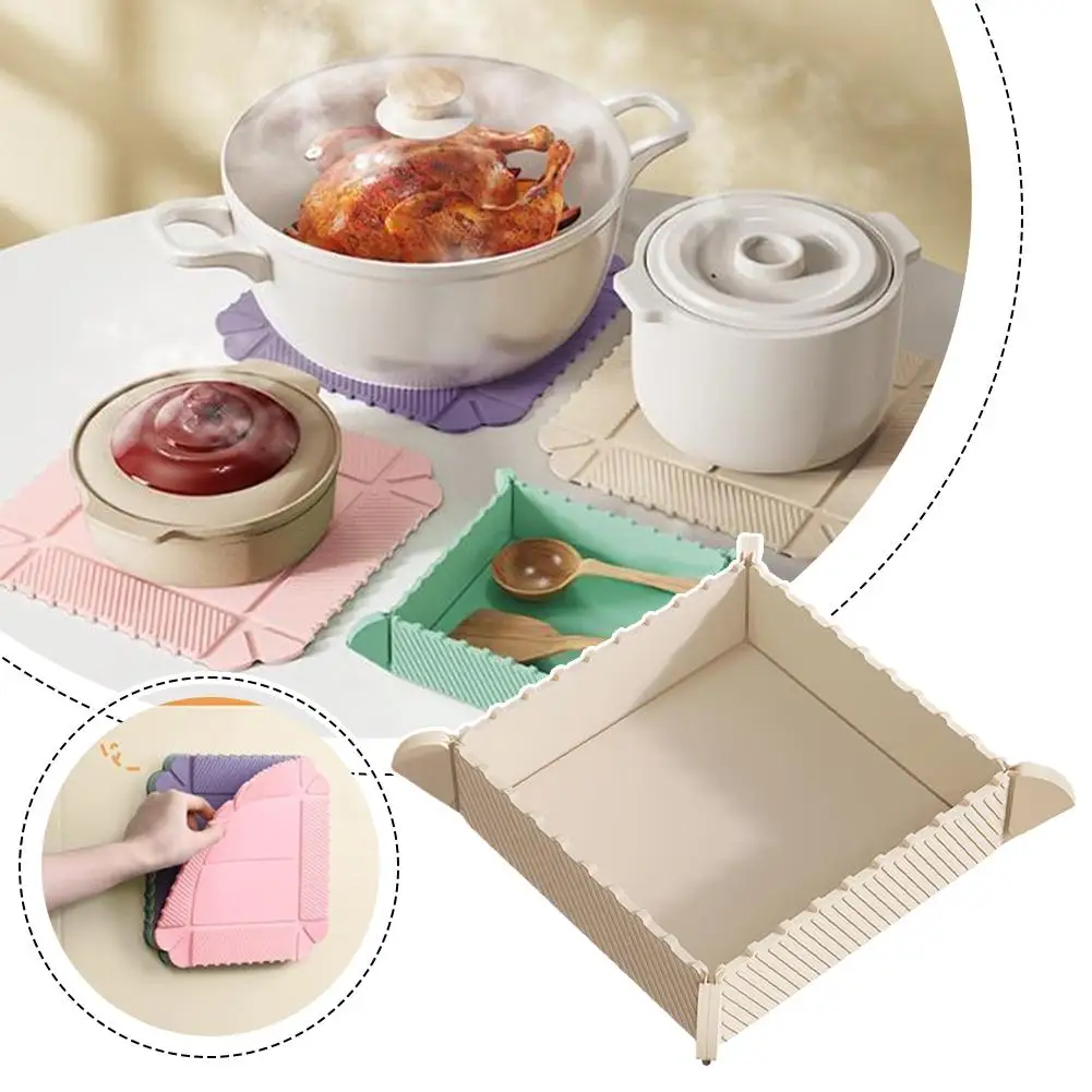Multifunctional Foldable Magnetic Silicone Mat, Heat Resistant Non-Slip Trivet, Portable Folding Cutting Board Plate for Kitchen