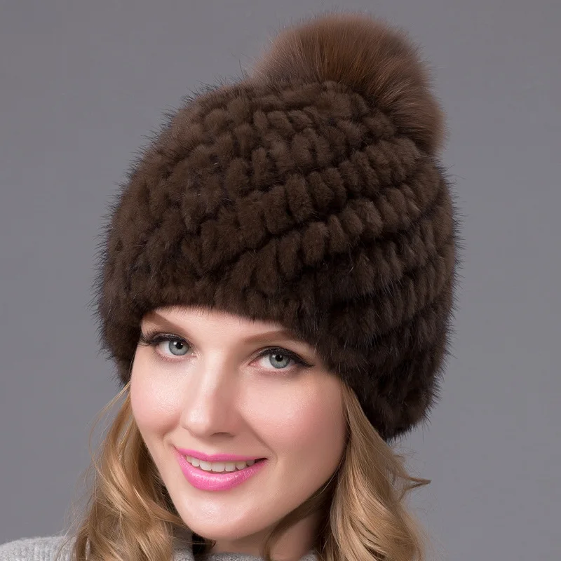 

New European and American Mink Fur Pineapple Caps Fashionable Woven Mink Fur Women's Winter Thick Mink Fur Ear Protection Hat