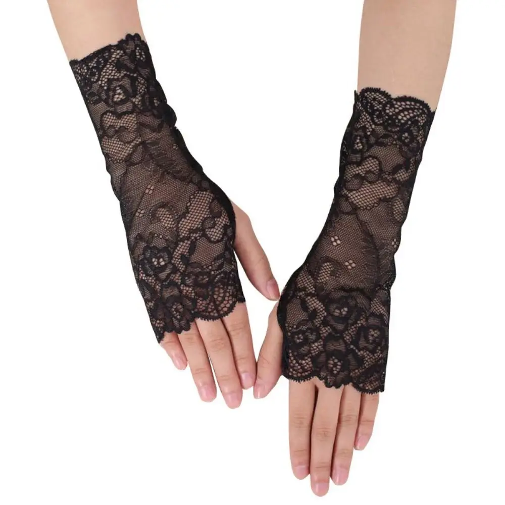 Thin Lace Half Finger Gloves 10/15/18/21cm Breathable Sun Protection Riding Gloves Fashion UV Protection