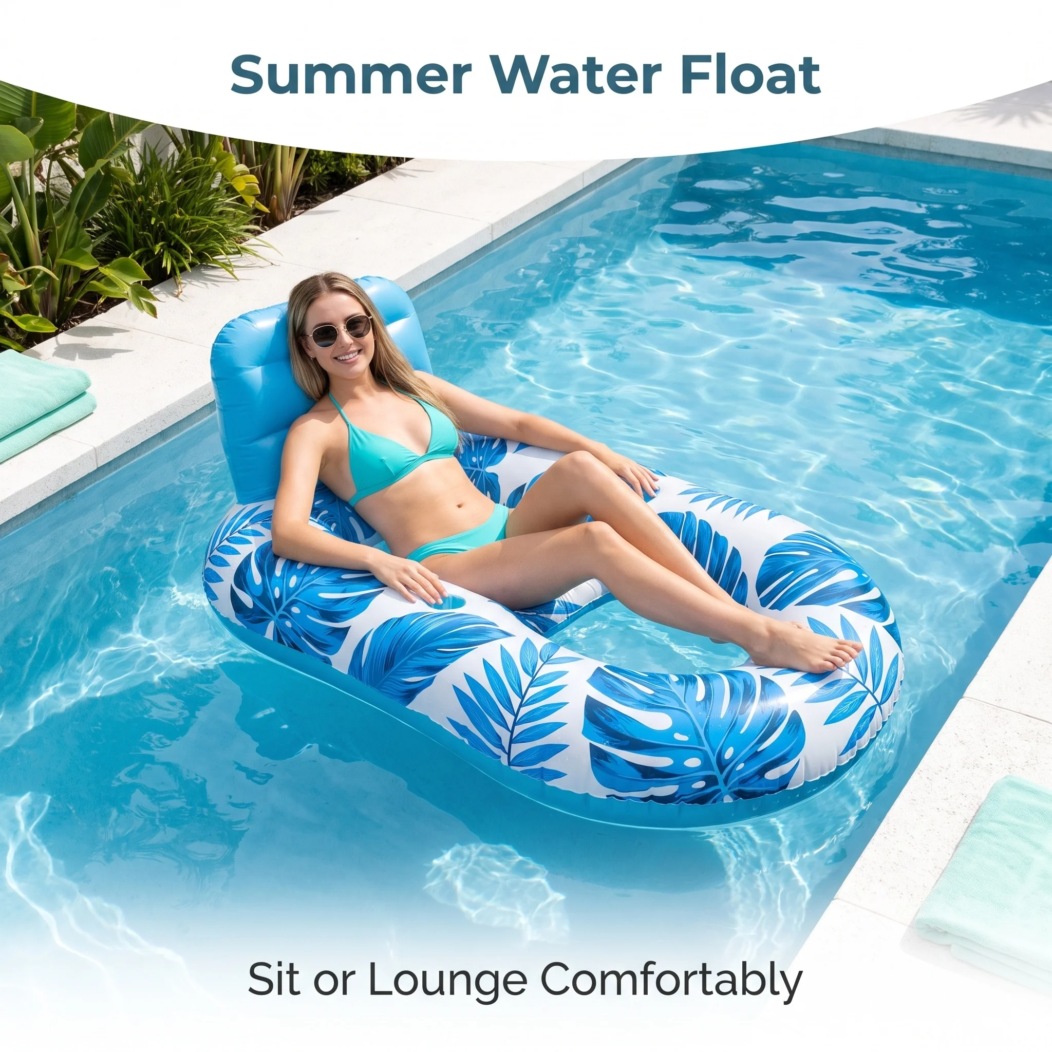 Inflatable Water Floating Chair Thickened PVC Adult Pool Lounger with Backrest Swimming Float for Beach Pool Summer Fun Toys