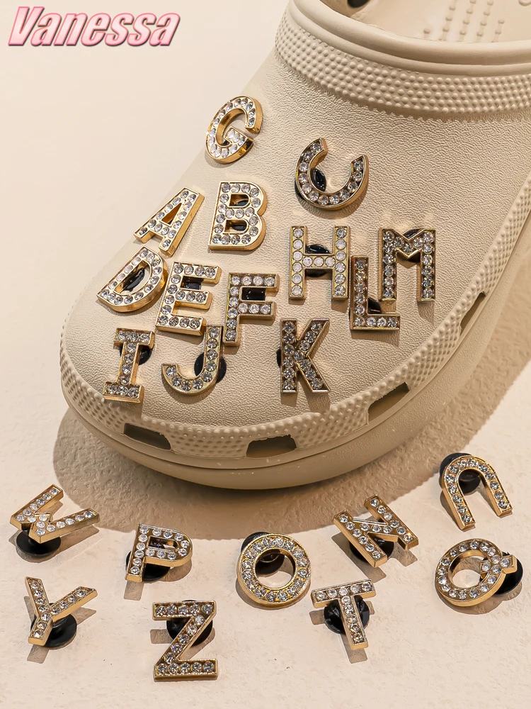 1 Stück Buchstaben Luxus Schuh Charms Alphabet Schuh Dekorationen Pins für Sandalen Frauen Mädchen Geschenke Bling Zubehör – Detail 14