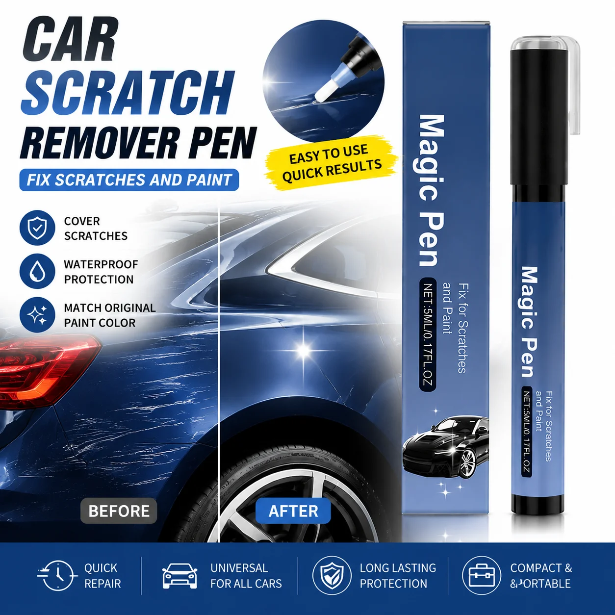 New Car Scratch Remover Pen Quick Paint Repair Touch Up Tool Waterproof Marker For Auto Paint Surface Care Daily Maintenance