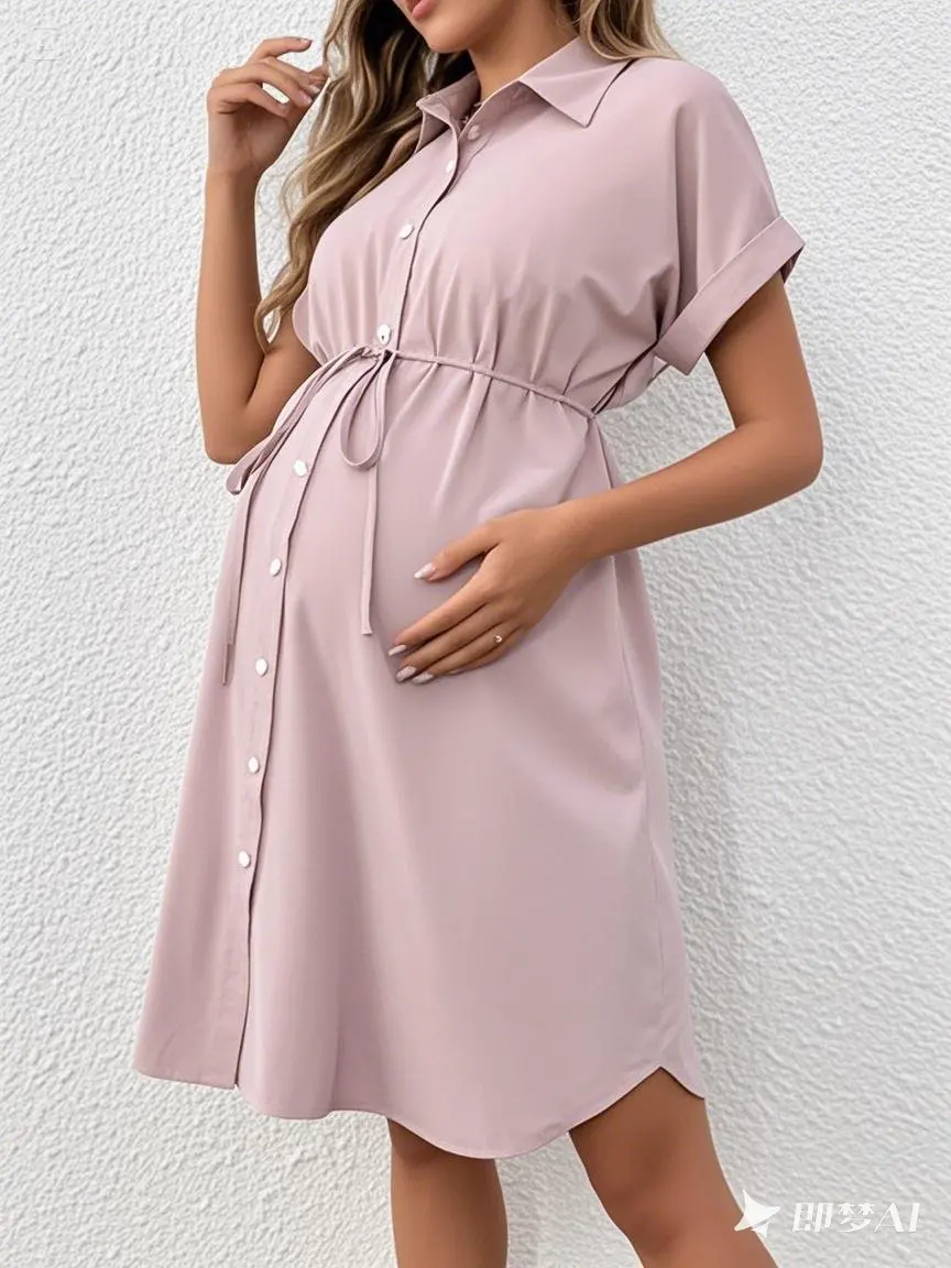 

Dress for Pregnant Women Summer Short-sleeved Button-down Casual Maternity Dresses and Skirts Fashion Clothing Pregnancy Clothes