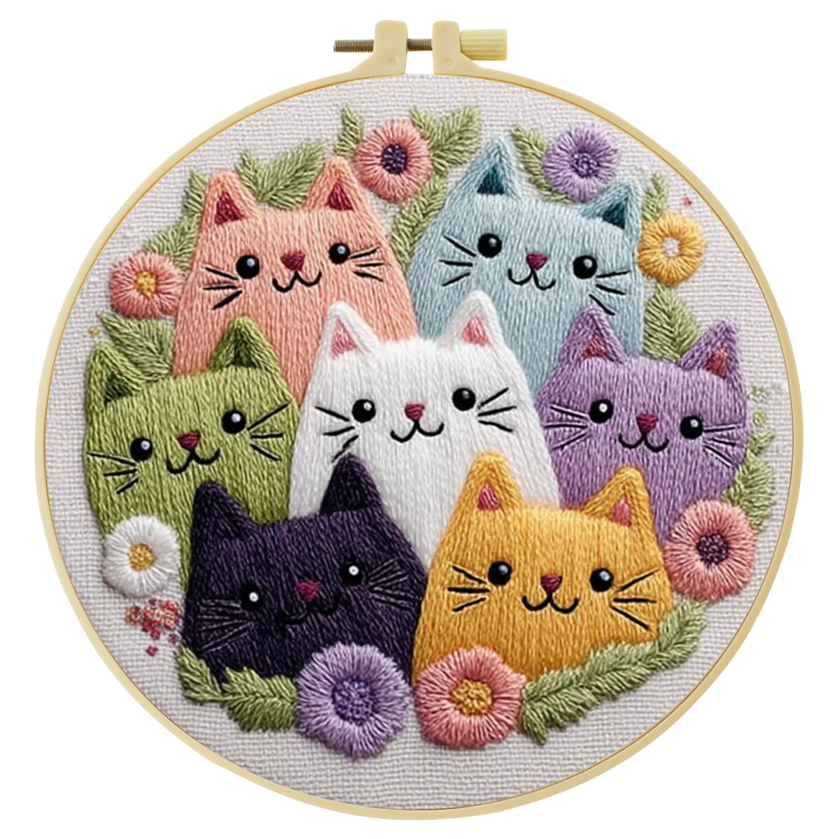 1 Stück 20X20CM/7,87 Zoll Niedliches Katzen-Stickerei-Starter-Kit DIY-Set Handwerk Malerei Nähen Kunst Nadelkunst – Detail 5