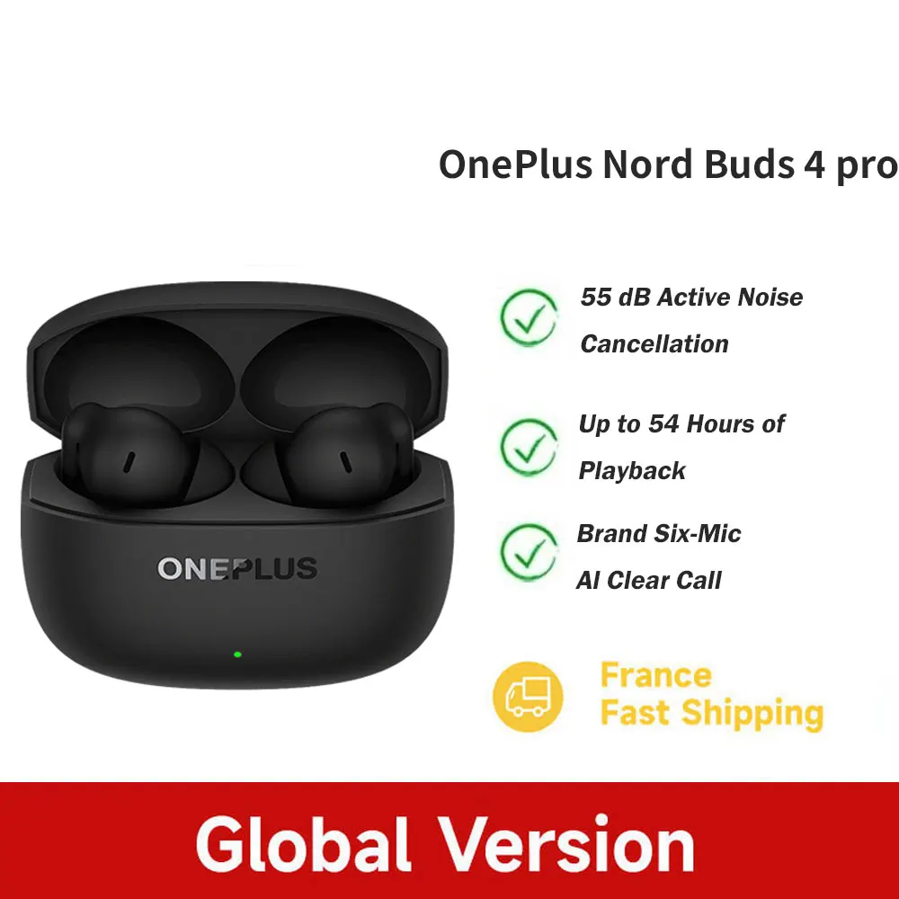 OnePlus Nord Buds 4 Pro Auricolari Wireless TWS Versione Globale Audio Hi-Res Cancellazione Attiva del Rumore 55dB Bluetooth 6.0