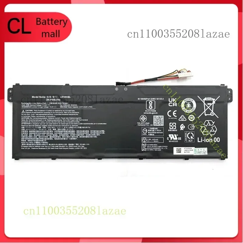 

Q Новый аккумулятор AP20CBL 53 Вт для Acer Aspire 5 A515-45 Swift SF314 R5-5500U