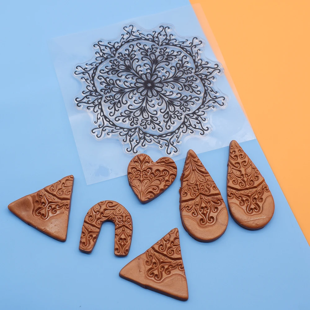 9cm Mandala Polymer Clay Texture Emboss Mat Stamp Sheet DIY Pottery Clay Earring Jewelry Modeling Impression Transfer Print Tool