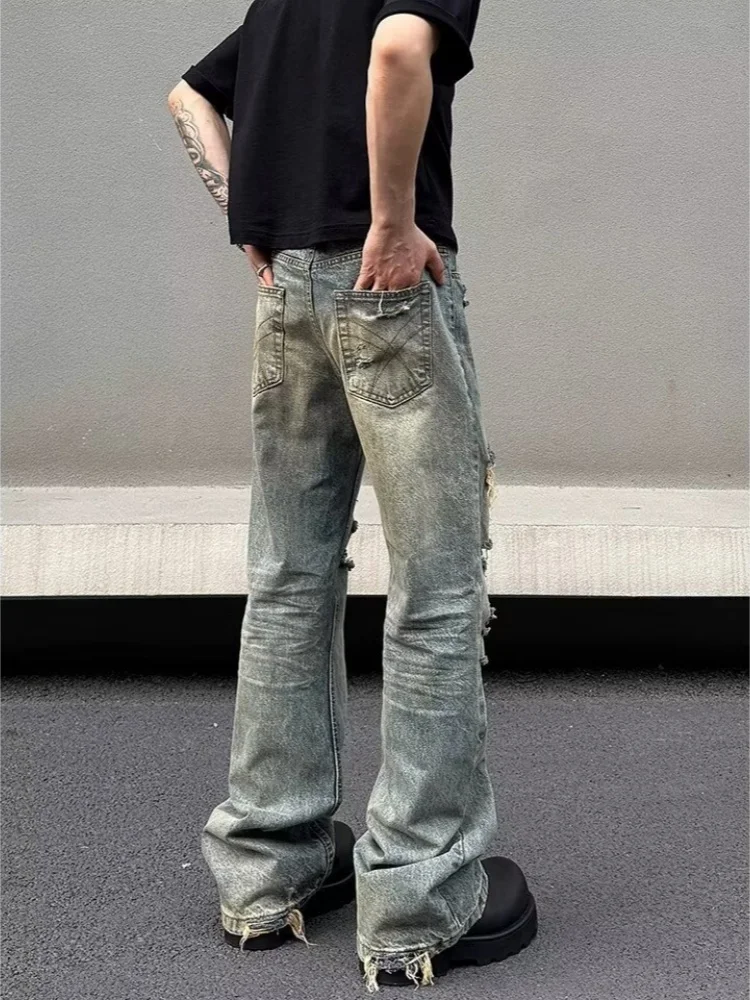 Trashy Y2K 2000S Streetwear Washed Blue Baggy Stacked Ripped Jeans Pants For Men 90S Vintage Clothes Denim Trousers Ropa Hombre