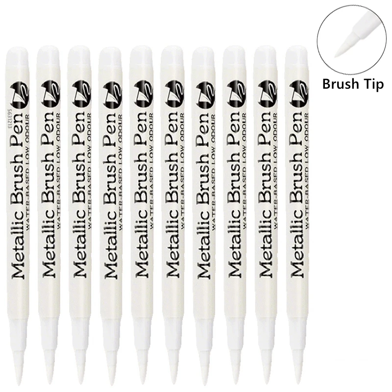 1/50pcs Soft Brush Metallic Marker Pens Gold Silver White Permanent Art Markers For Ceramics Resin Crafts Scrapbooking Painting image 6