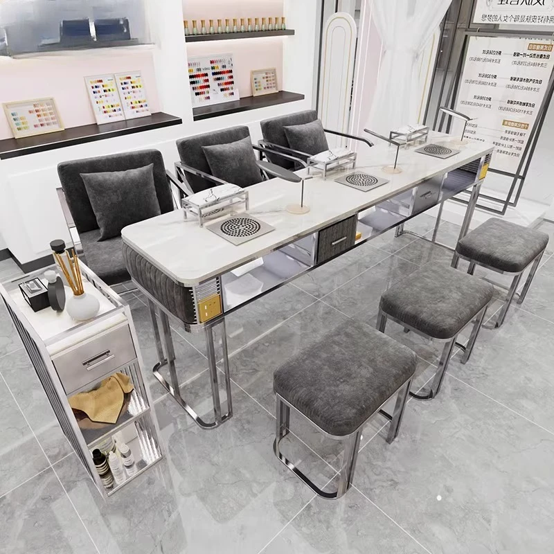 

New Nordic Nail Table With Vacuum Cleaner Multifunctional Socket Single, Double And Triple Nail Table And Chair Set TYMT